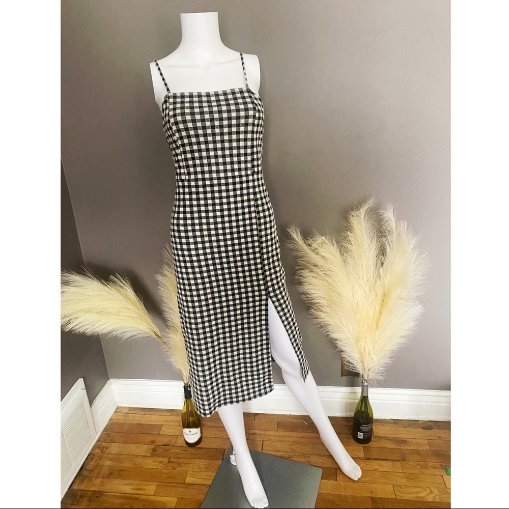 Zara Black & White Plaid Midi Dress w/ Slit